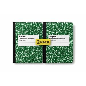 2x Staples‎ Composition Notebook Green College Ruled 100 Sheets